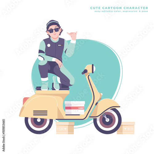 scooter racer cute cartoon character