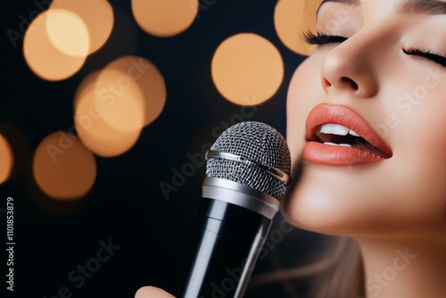 Singers performing on stage with microphones during a lively evening event
