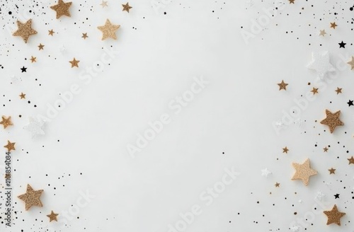Decorative stars and glitter arranged on a plain background for holiday celeb...