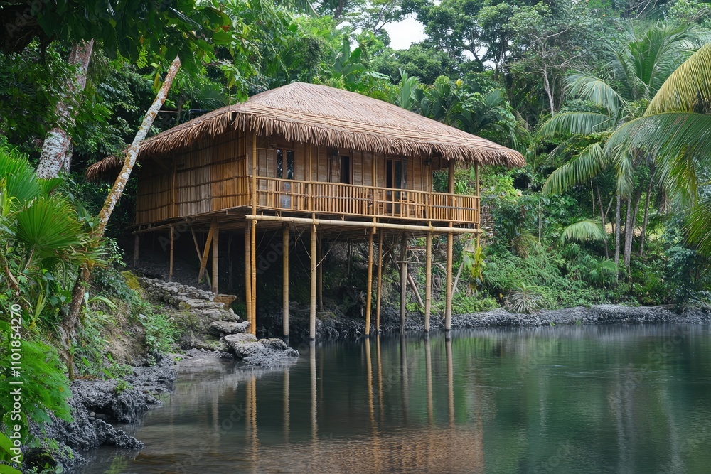 Fototapeta premium Bamboo House Overwater Tropical Setting