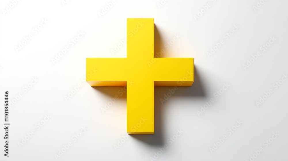 Minimalist Yellow Plus Symbol on White Background Minimalist Yellow Plus Symbol on White Background