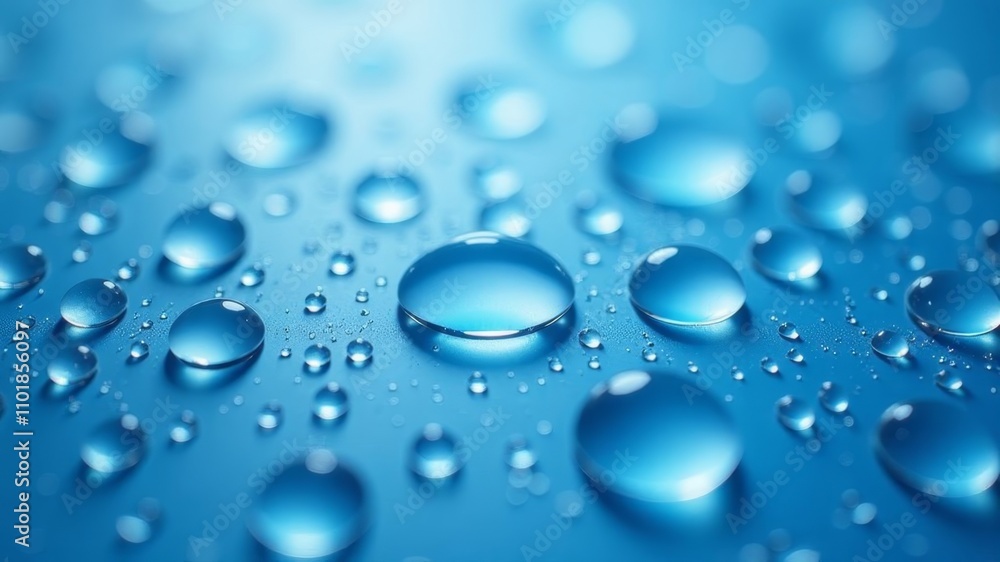 Drops of water lie on a blue surface Drops of water lie on a blue surface