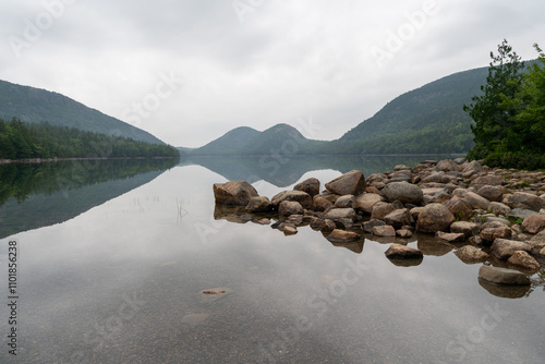 Tranquil Reflections on Jordan Pond in Acadia National Park's Scenic Landscape. photo