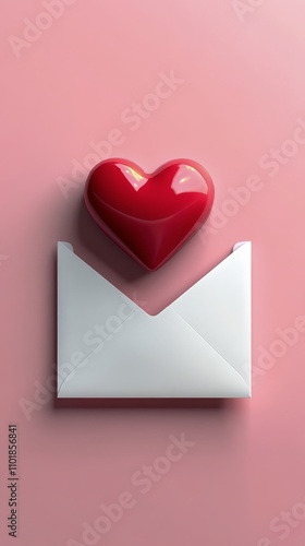 Creative heart themed envelope on a pink background with decorative beads and...