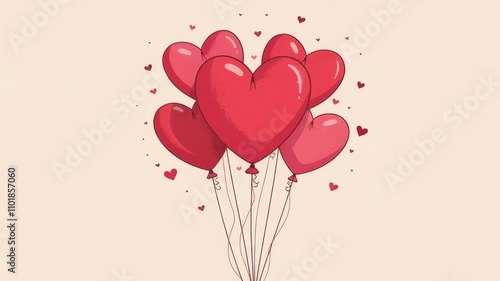 Hand Drawn Pile of Heart Shaped Balloons