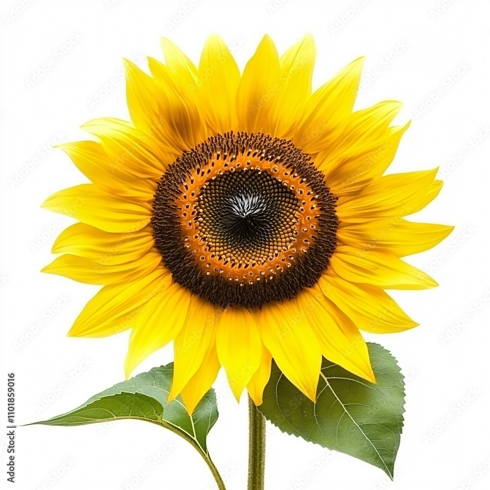 Fototapeta premium Bright Yellow Sunflower with Rich Petals, Isolated on White Background