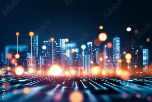 Stunning visual representation of digital waves at dusk illuminated by radian...