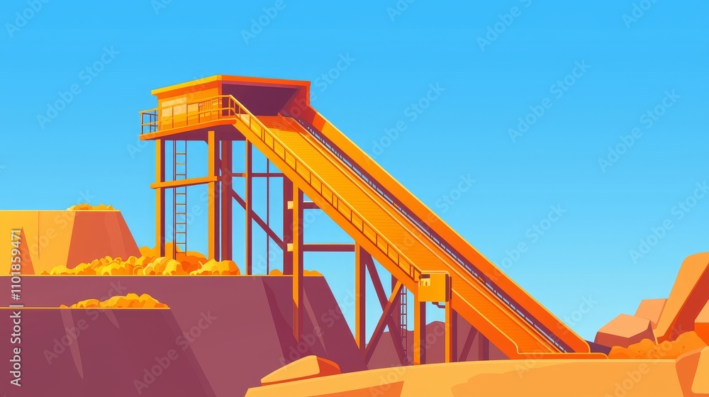Coal, ore, or grain are transported using an industrial conveyor belt system. Coal, ore, or grain are transported using an industrial conveyor belt system.