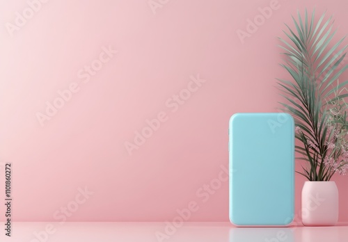Decorative ribbon and a flat object placed on a pastel pink backdrop in a cre...