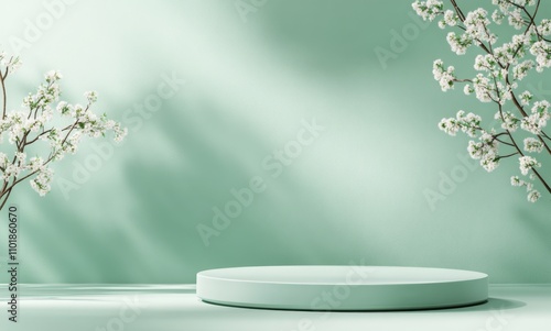 Black round stone on a green surface with soft foliage background in a natura...