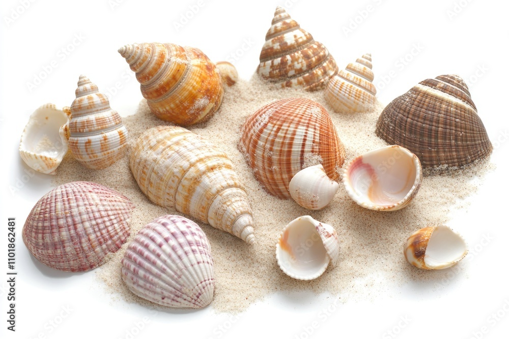 A collection of shells on a white background A collection of shells on a white background