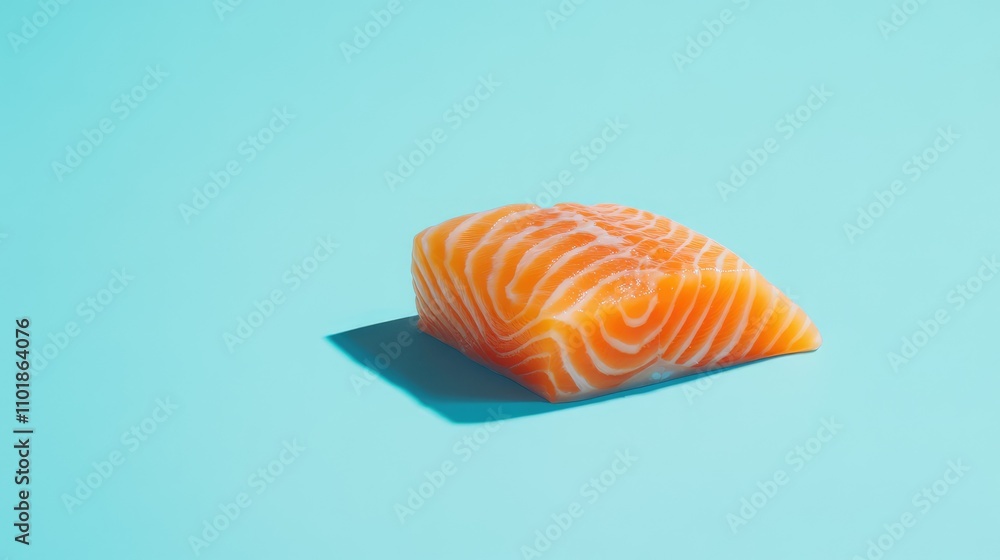 Fresh Salmon Fillet on a Minimalistic Background. Food photography of Gourmet Seafood on blue Background. Fresh Salmon Fillet on a Minimalistic Background. Food photography of Gourmet Seafood on blue Background.