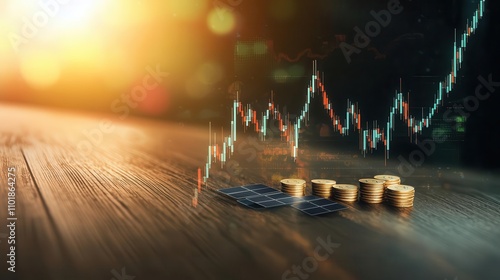 Financial dashboard with solar energy stocks highlighted, upward trend in dividends