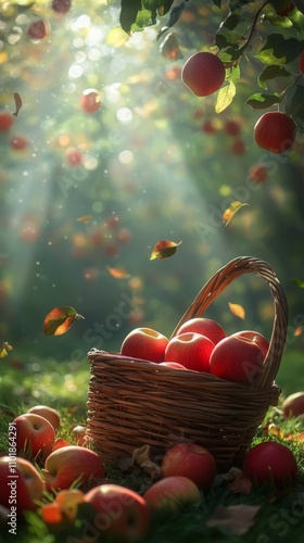 Bountiful apple harvest in a sunlit orchard during autumn season