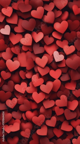 Colorful collection of heart shapes in various shades of red, perfect for dec...