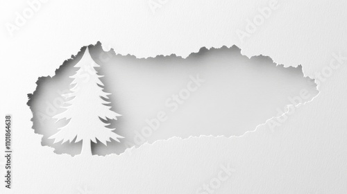 Merry Christmas greeting card - white paper paper cut 3d silhouette of fir tree christmas tree photo