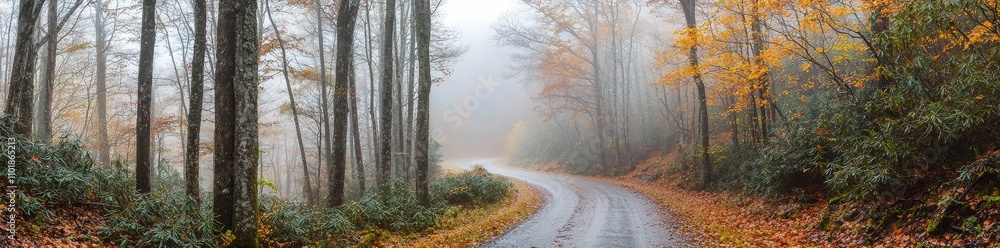 National Park road winding through Great Smoky Mountains in autumn National Park road winding through Great Smoky Mountains in autumn