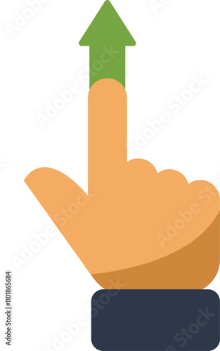 Hand with its index finger pointing up at a green arrow, symbolizing growth and success
