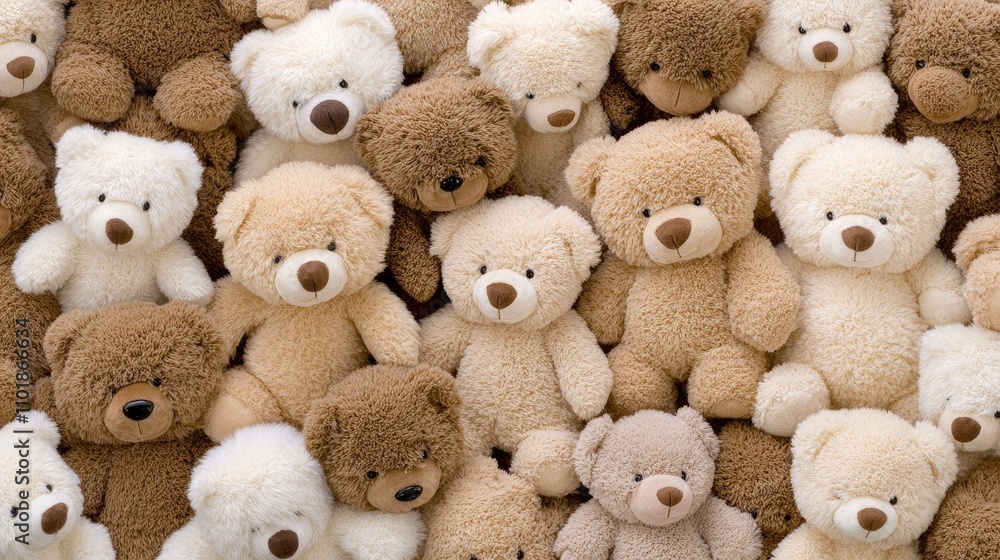 A collection of cute teddy bears with plush textures in various warm colors creates a delightful and cozy aesthetic A collection of cute teddy bears with plush textures in various warm colors creates a delightful and cozy aesthetic