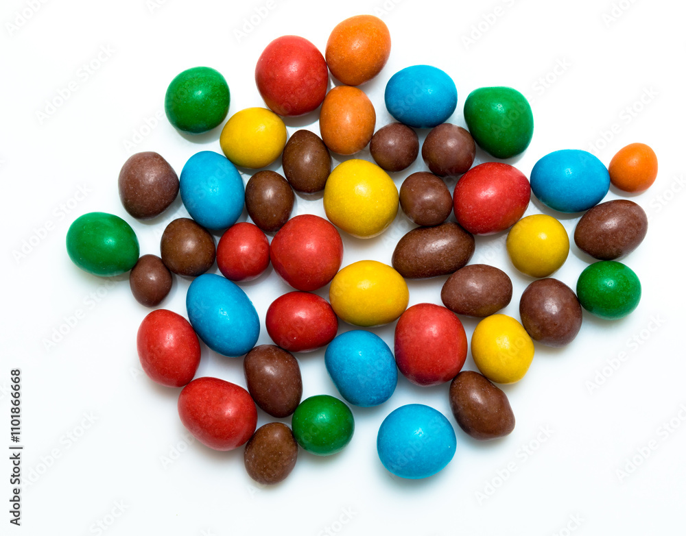 round colored candy on white background round colored candy on white background