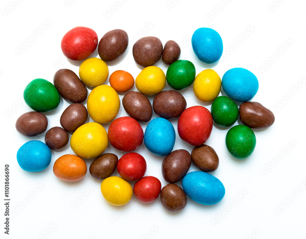 round colored candy on white background round colored candy on white background