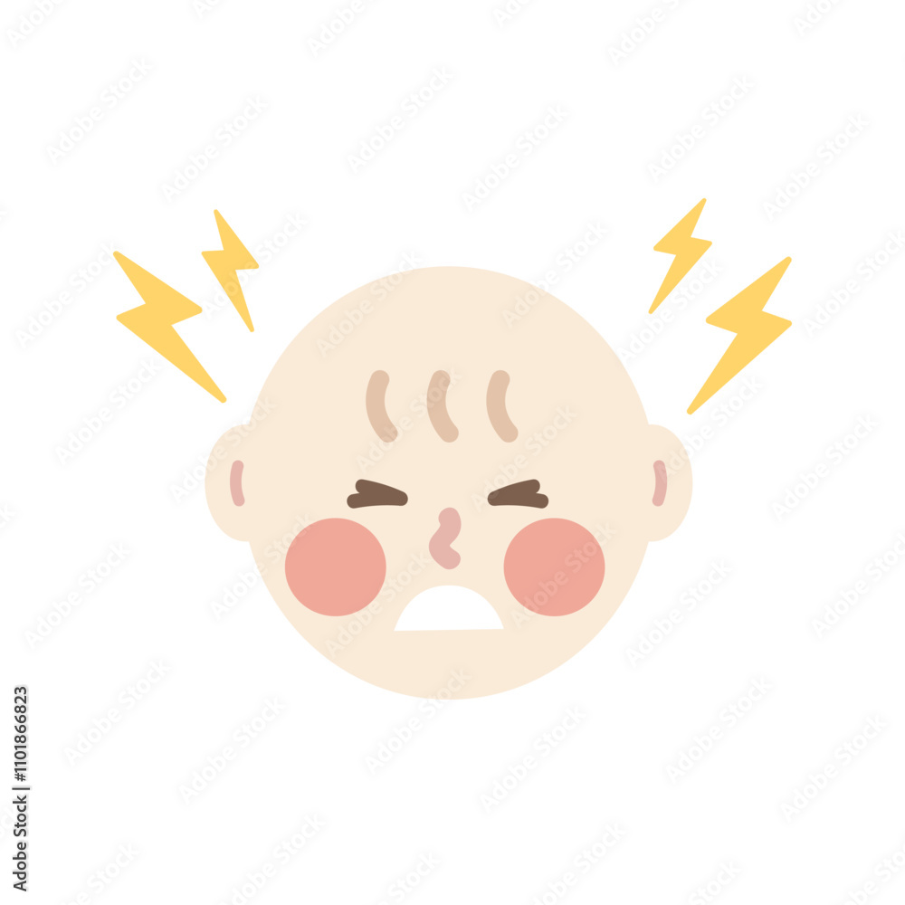 Angry newborn baby head. Healthcare, facial expressions, feeling, child ...