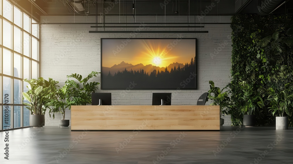 custom made wallpaper toronto digitalModern office with a screen displaying solar energy dividends and rising stock performance