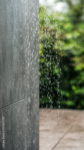 Modern shower head with sleek design and flowing water in contemporary bathro...