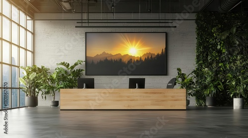 Wallpaper Mural Modern office with a screen displaying solar energy dividends and rising stock performance Torontodigital.ca