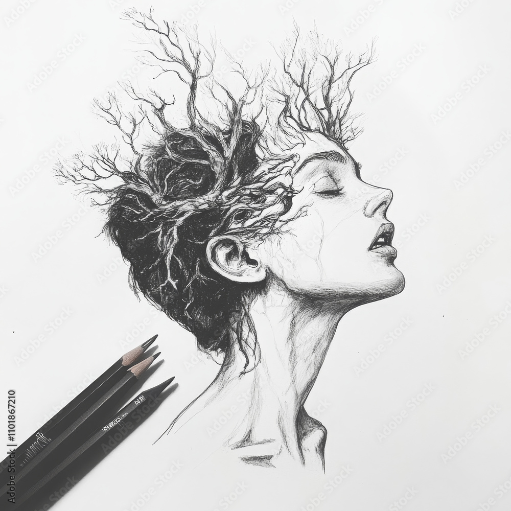 Fototapeta premium A hand-drawn sketch created by a human artist, showcasing intricate details and unique artistic expression.