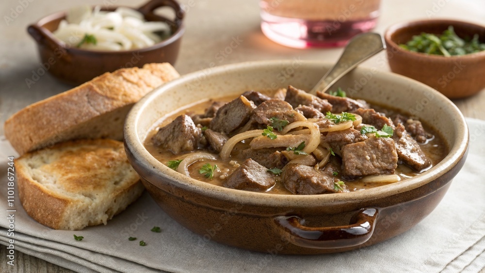 Beef Stroganoff with Onions and Toasted Bread Beef Stroganoff with Onions and Toasted Bread