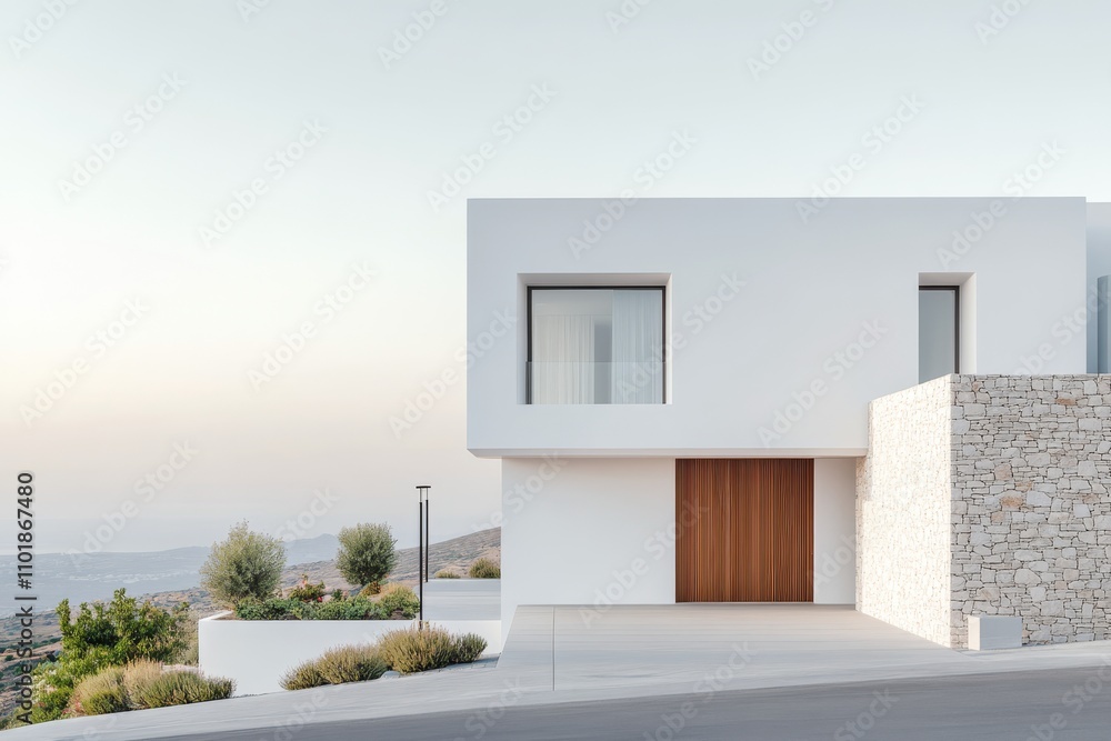 Modern residential architecture blending with desert landscape in a serene environment Modern residential architecture blending with desert landscape in a serene environment