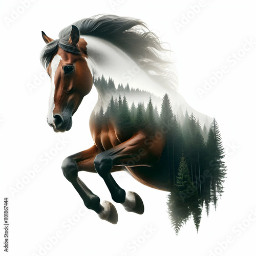 Horse with Forest Double Exposure Illustration photo