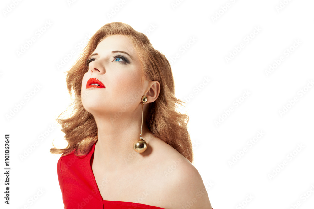 Glamorous Woman in Red Dress Isolated on White Background Glamorous Woman in Red Dress Isolated on White Background
