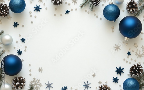 Decorative Christmas and winter elements arranged on a white surface for fest...