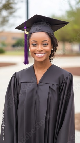 Young graduate smiling with pride during graduation ceremony