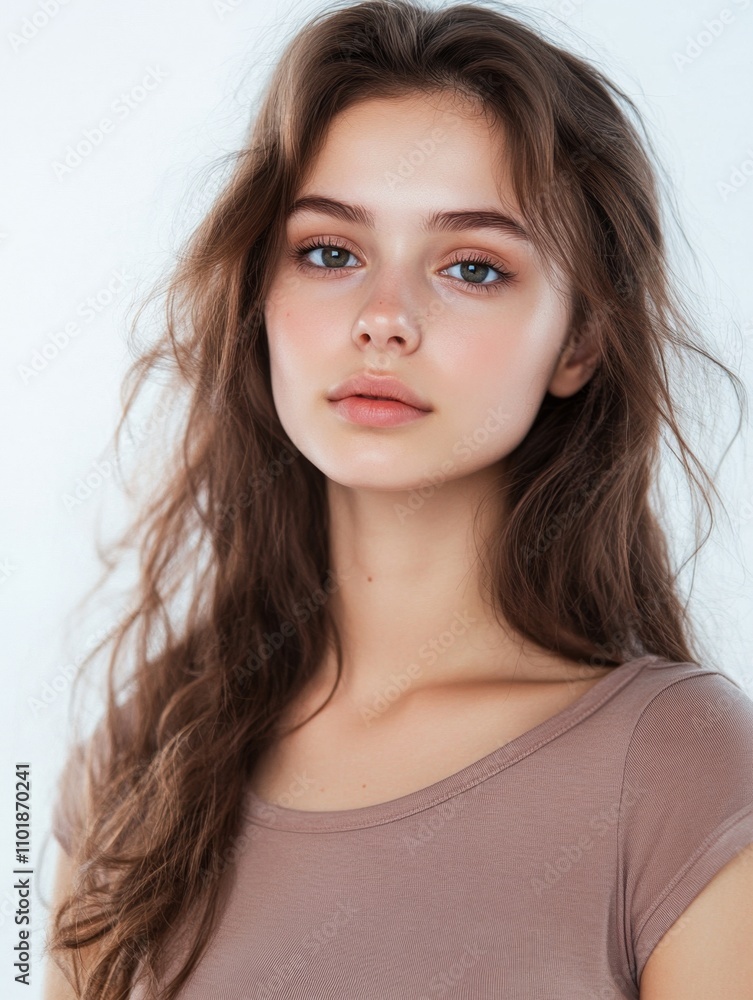 Fototapeta premium Attractive young woman on isolated white background. portrait of beautiful female