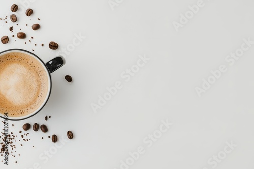 Enjoying a warm cup of coffee with roasted beans scattered on the table