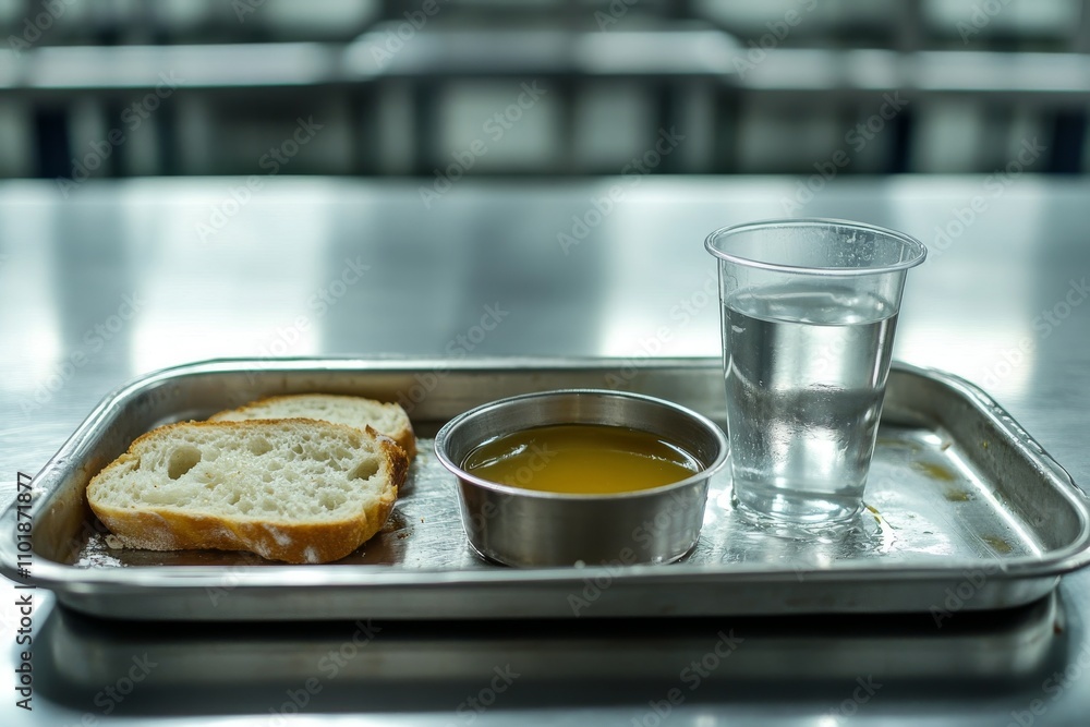 Close-Up of a Prison Food Tray with Simple Meal Close-Up of a Prison Food Tray with Simple Meal