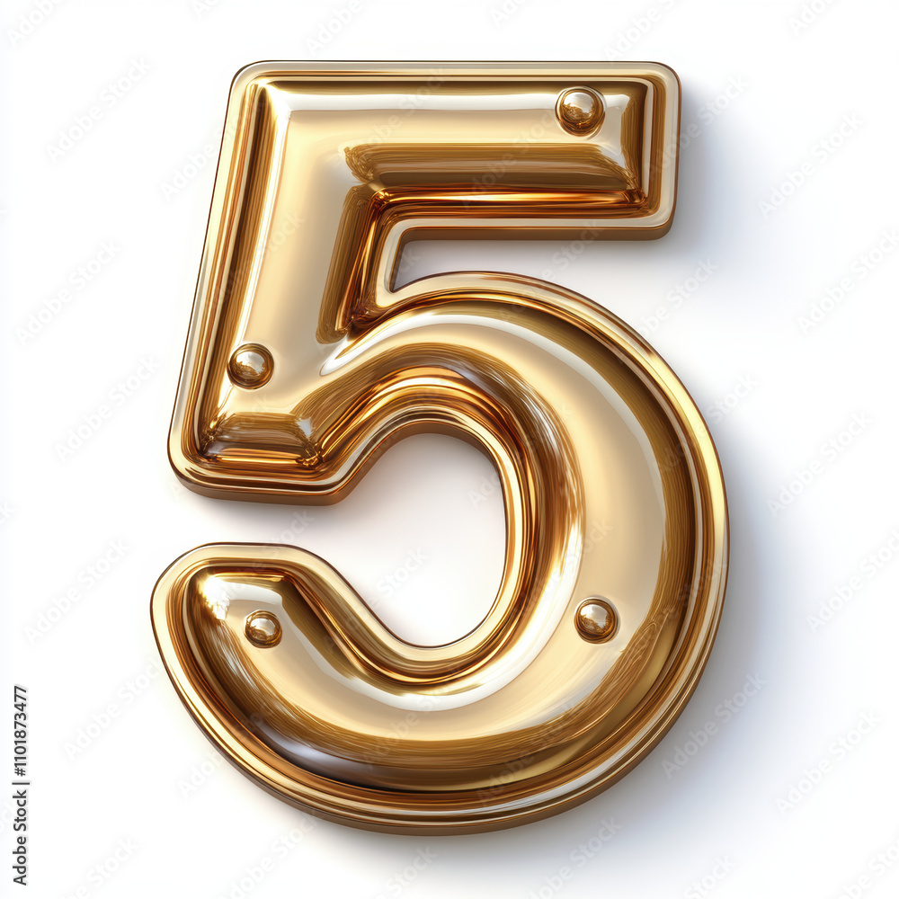 shiny gold 3D number five with smooth surface and rounded edges, perfect for celebrations or events shiny gold 3D number five with smooth surface and rounded edges, perfect for celebrations or events