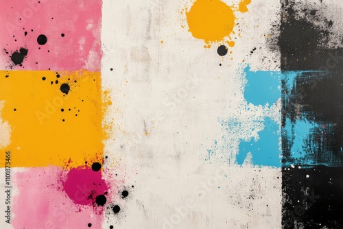 Modern abstract art with vibrant colors and textured patterns on canvas backg...