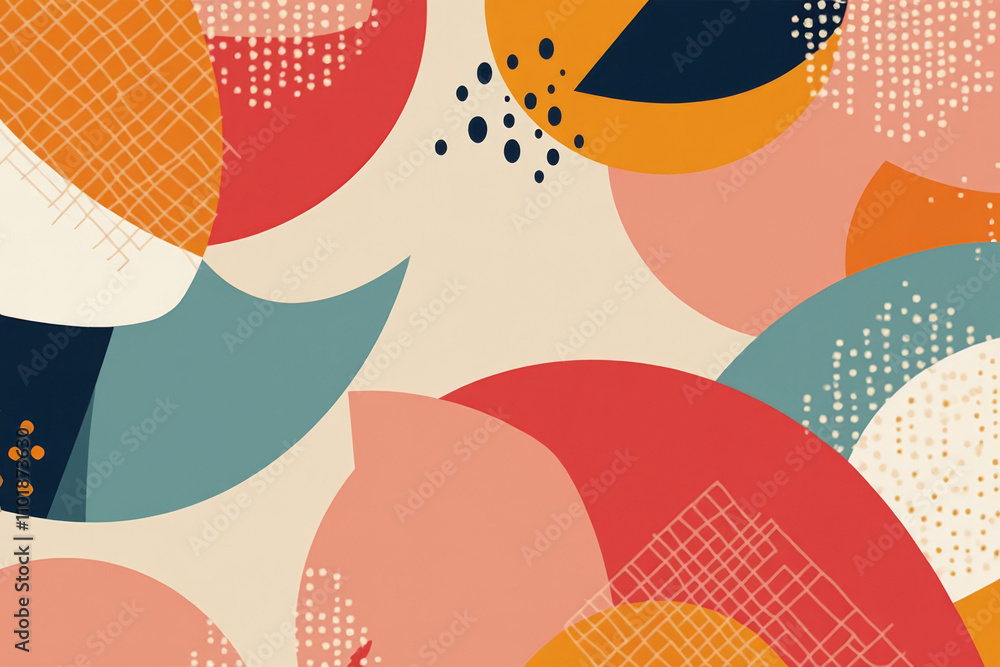 Abstract organic shapes in dark blue, coral and yellow with dotted pattern for modern design Abstract organic shapes in dark blue, coral and yellow with dotted pattern for modern design