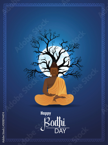 happy bodhi day December 8 buddha vector poster