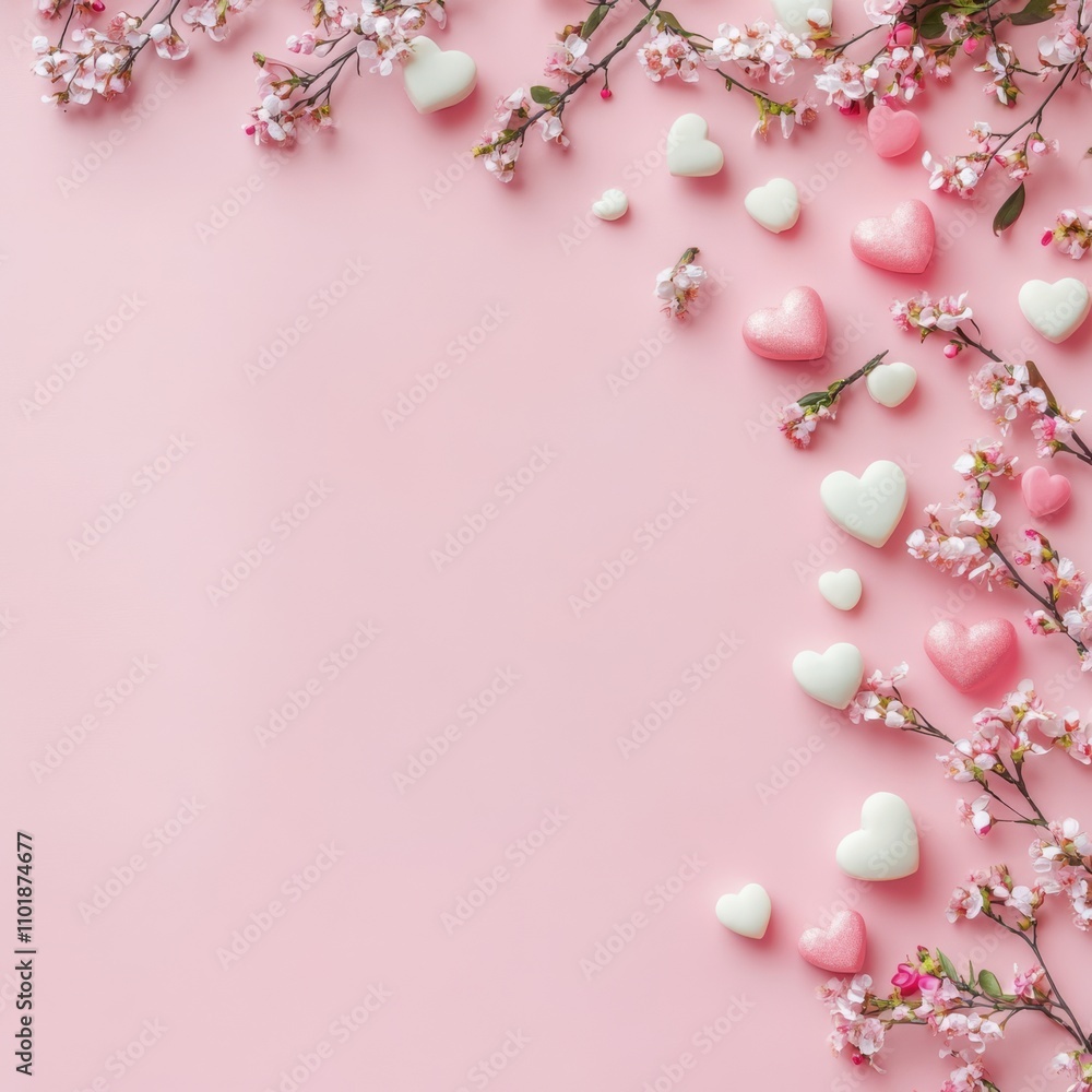 Colorful heart shapes and flowers on a pink background for decorative purposes Colorful heart shapes and flowers on a pink background for decorative purposes
