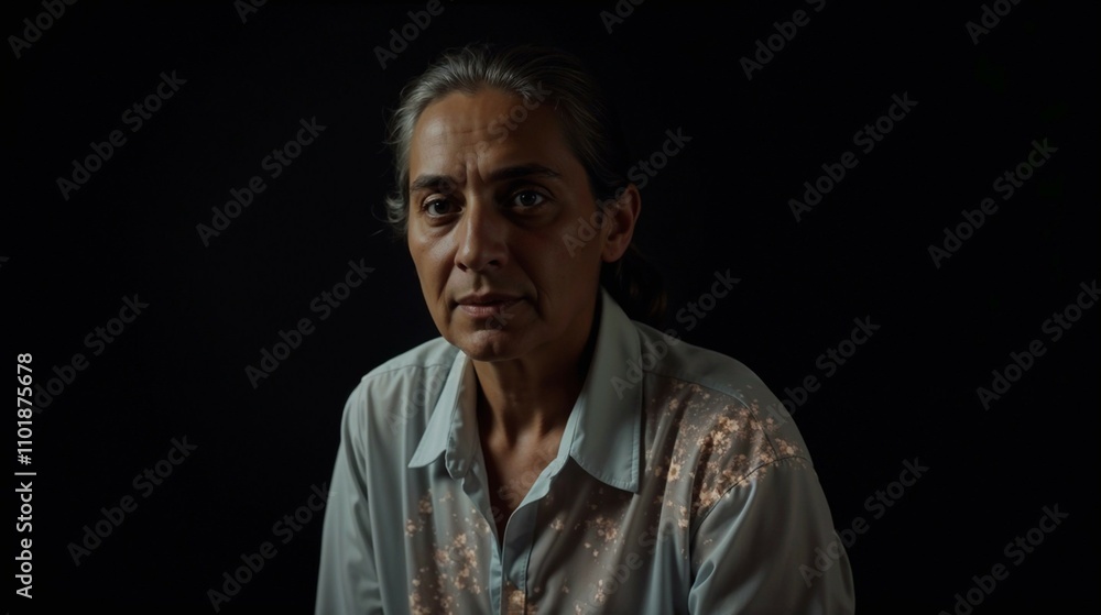 Portrait of an elderly Indian woman with a serious expression against a black background Portrait of an elderly Indian woman with a serious expression against a black background