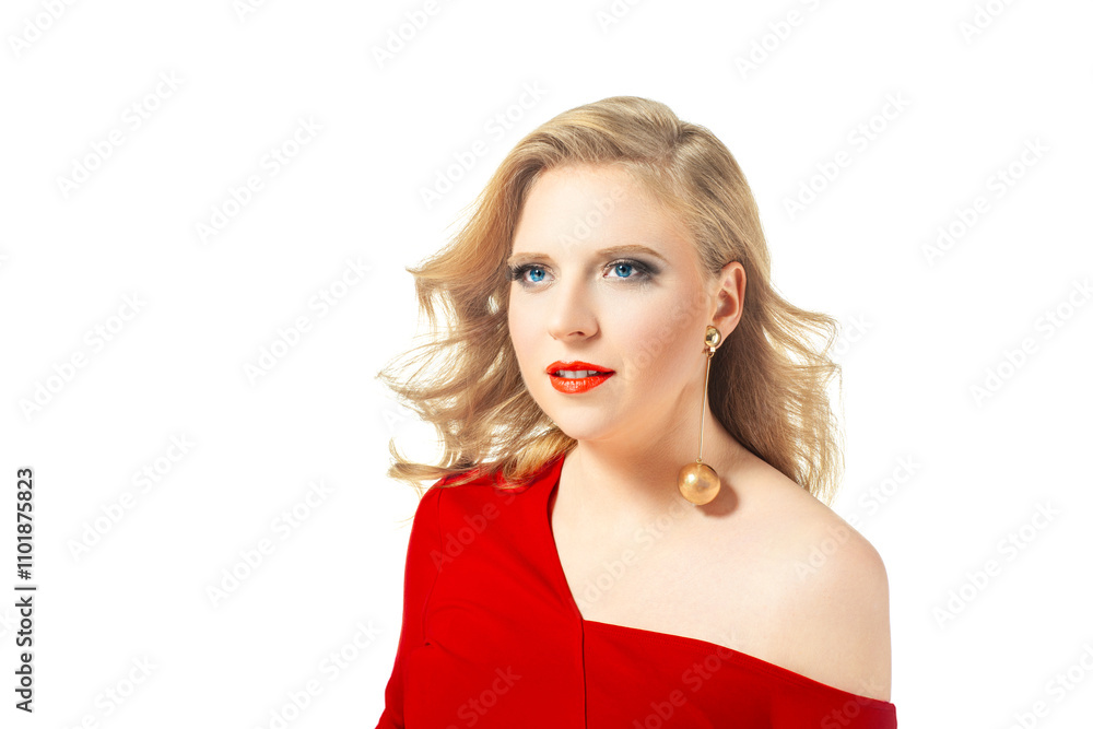 Glamorous Woman in Red Dress Isolated on White Background Glamorous Woman in Red Dress Isolated on White Background