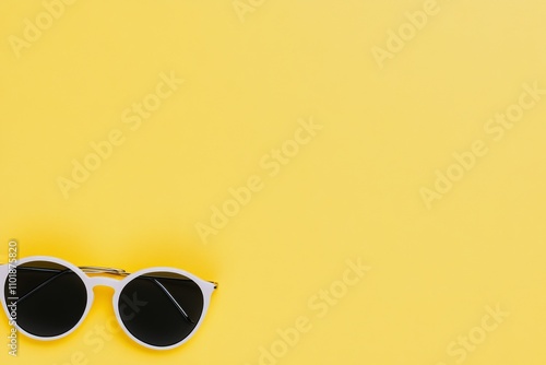Stylish round sunglasses on a vibrant yellow background for summer vibes