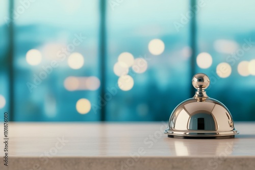 Elegant service bell on a counter with sparkling bokeh lights in the background