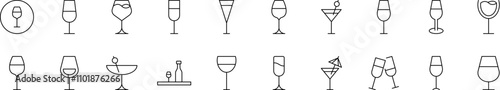 Glass Related Icon Set. Editable Stroke. Suitable for Web Sites, Books, Cards, Apps