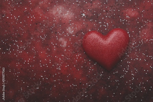 Heart shape painted on textured surface with splashes of red and white in bac...